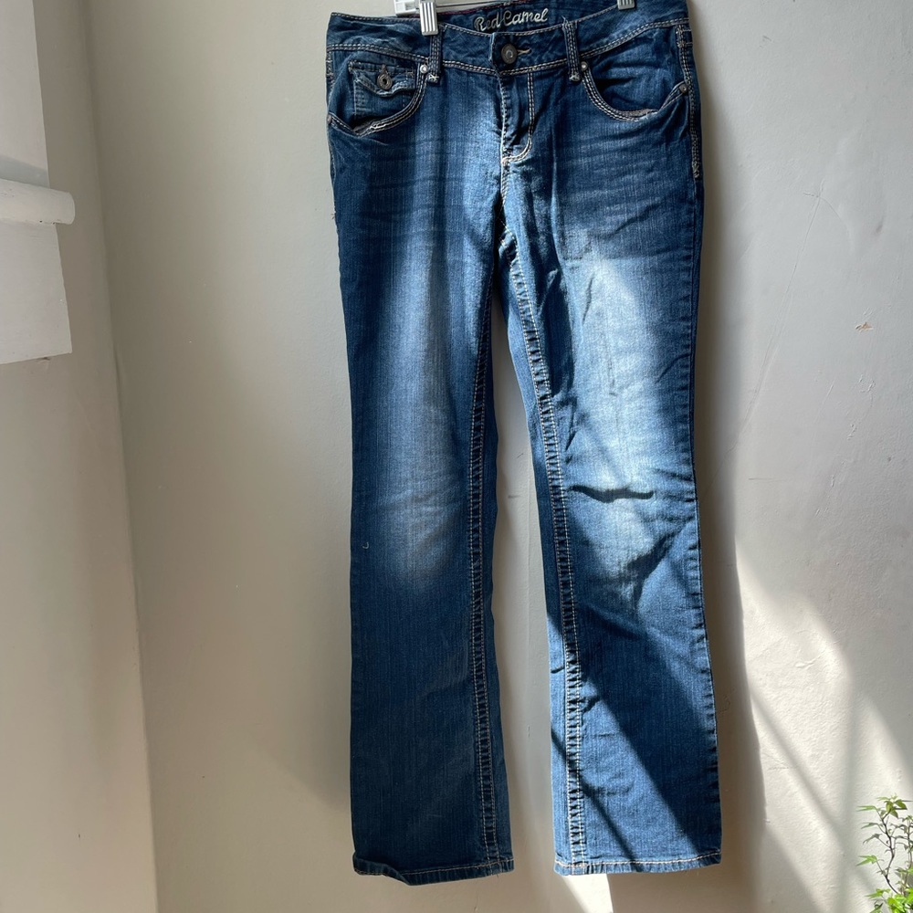 Red camel low rise jeans